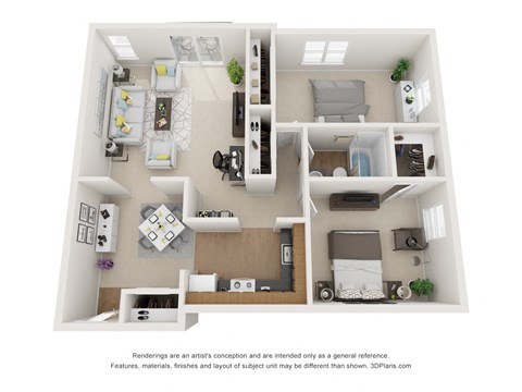 Floor plan for 2 beds, 1 bath, 945 sqft